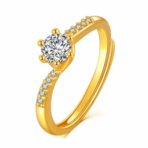 Women's Diamond Inlaid Genuine Pure Plated ,Yellow Gold.