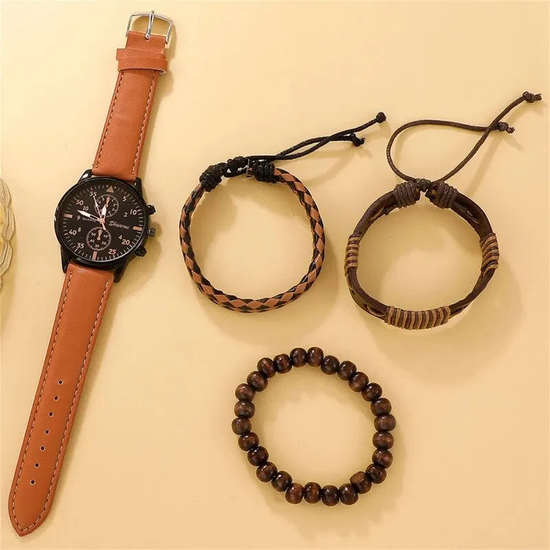 New Men Watch Luxury with Brown Leather