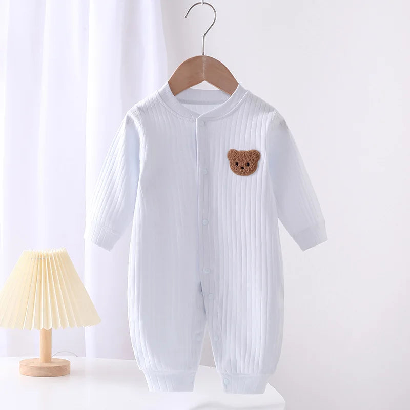 2024 Autumn Baby Romper Solid Color Bear Jumpsuit Cotton Spring Newborn One-Pieces Clothing for Boys Girls Infant Onesie 0-18Months