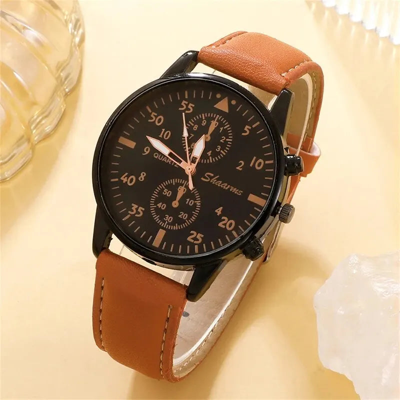 New Men Watch Luxury with Brown Leather