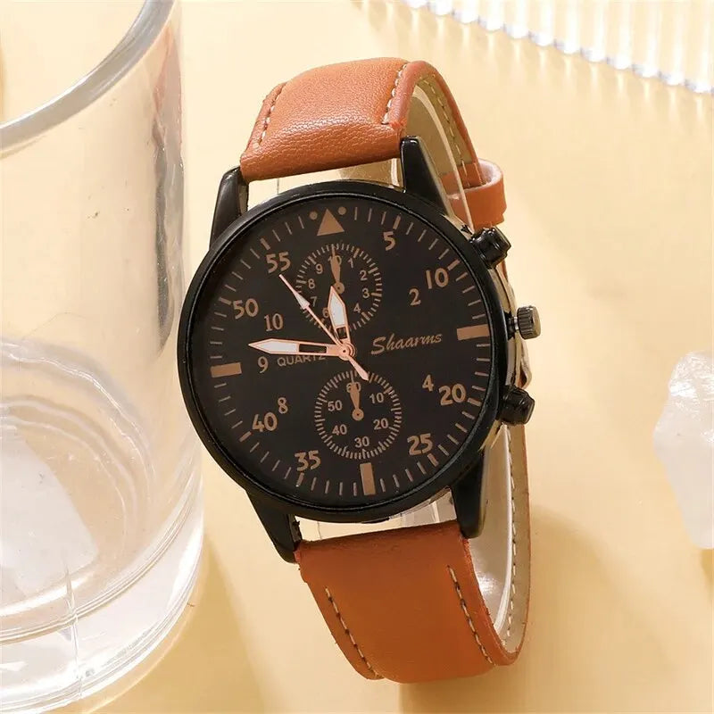 New Men Watch Luxury with Brown Leather