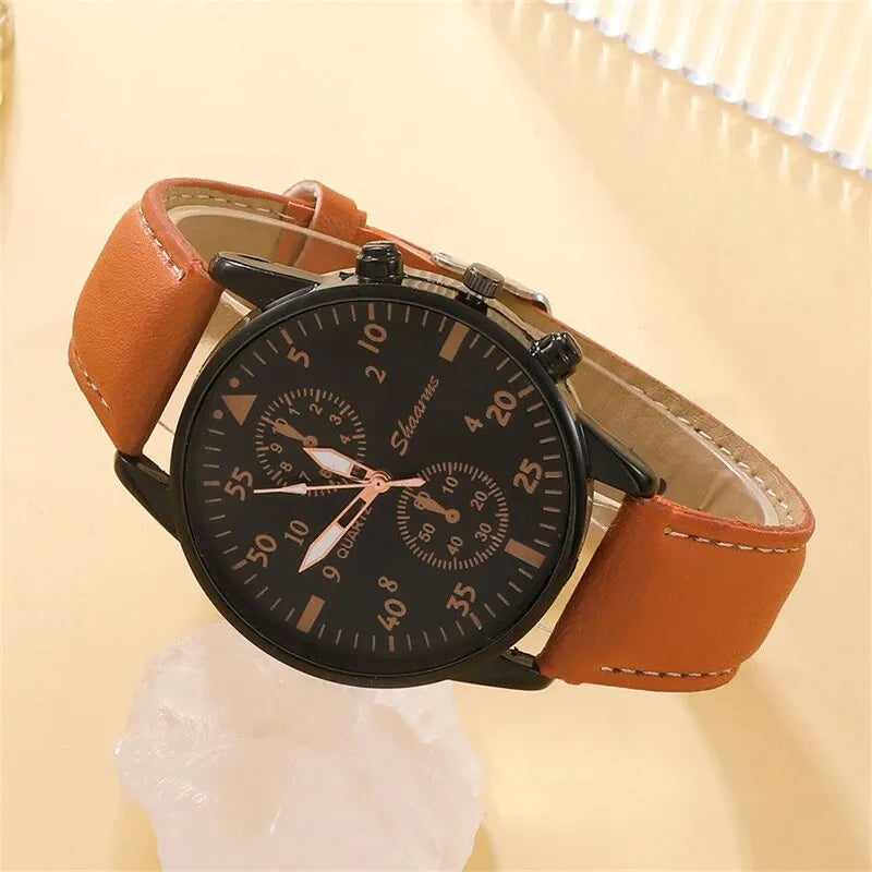 New Men Watch Luxury with Brown Leather