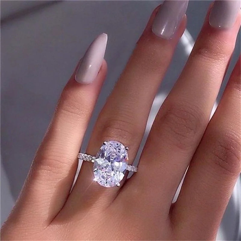 Moissanite White Gold color Ring for Women Classic Oval Shape .