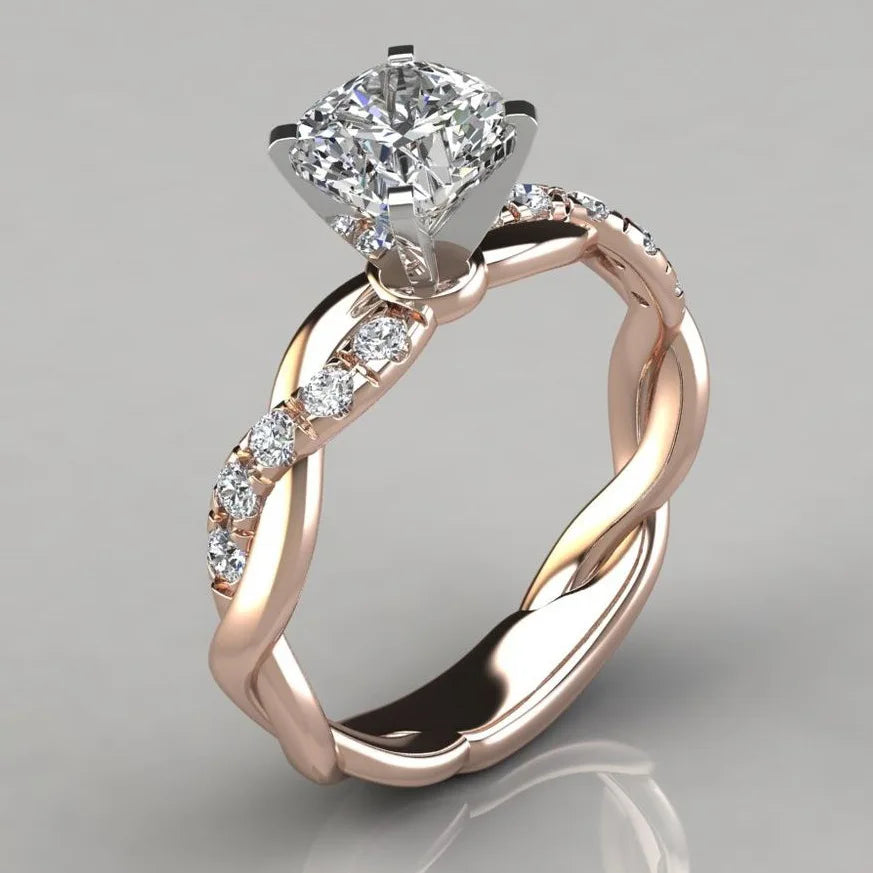 Rose Gold White Diamond Ring for Female