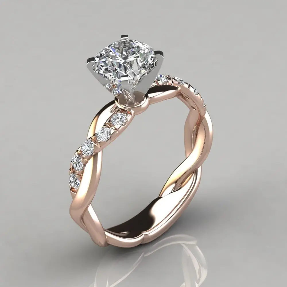 Rose Gold White Diamond Ring for Female