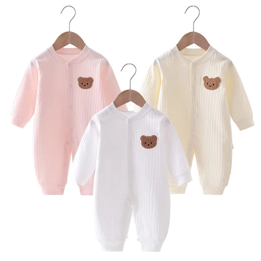 2024 Autumn Baby Romper Solid Color Bear Jumpsuit Cotton Spring Newborn One-Pieces Clothing for Boys Girls Infant Onesie 0-18Months