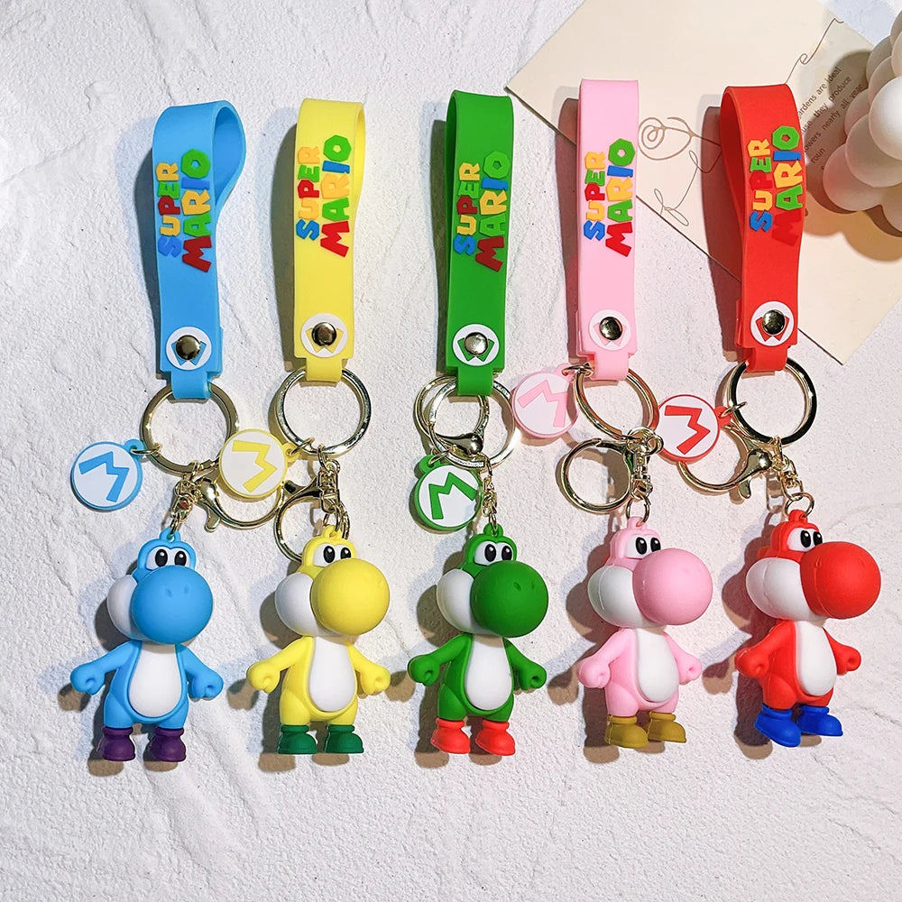 Super Mario Bros Kawaii Doll Keychain Yoshi Green Dinosaur Anime Figures Toys Cartoon Schoolbag Key Pendants Students Kids Gifts