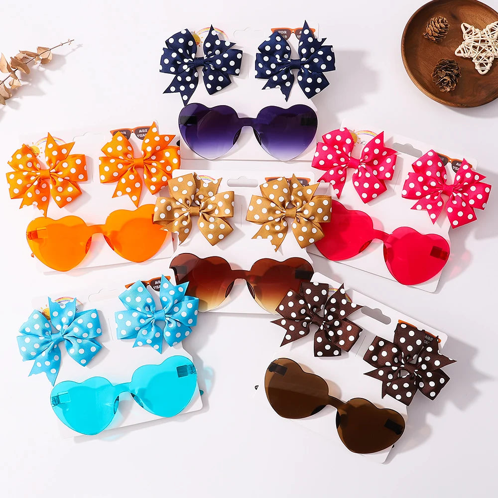 Colorful Heart Sun Glasses Set Girls