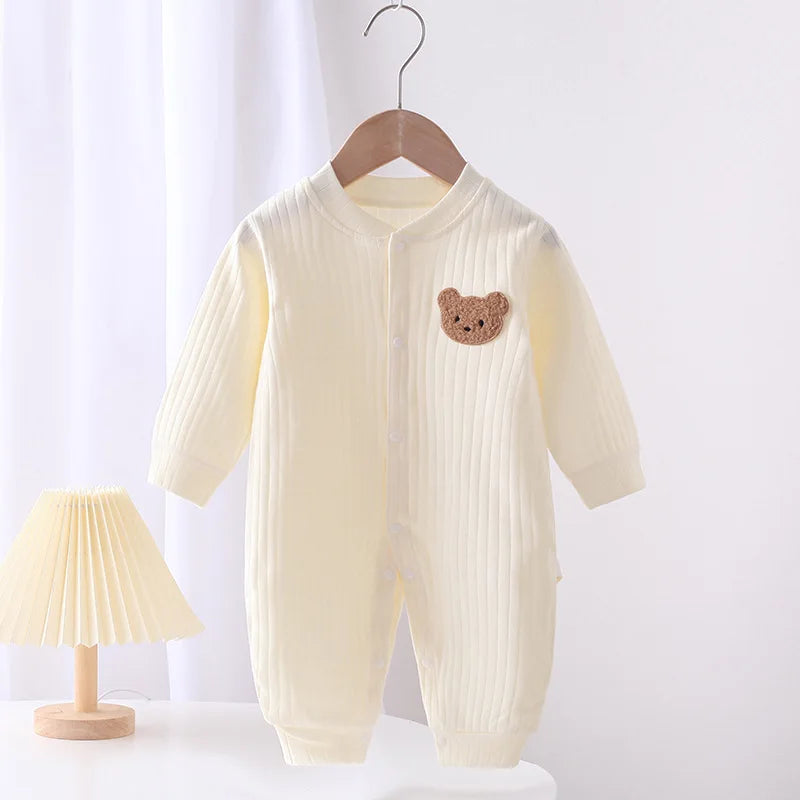 2024 Autumn Baby Romper Solid Color Bear Jumpsuit Cotton Spring Newborn One-Pieces Clothing for Boys Girls Infant Onesie 0-18Months