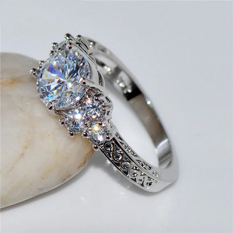 Silver Color Engagement Rings for Women Fashion White Zircon Stones Ring Anniversary Bridal Wedding Jewelry