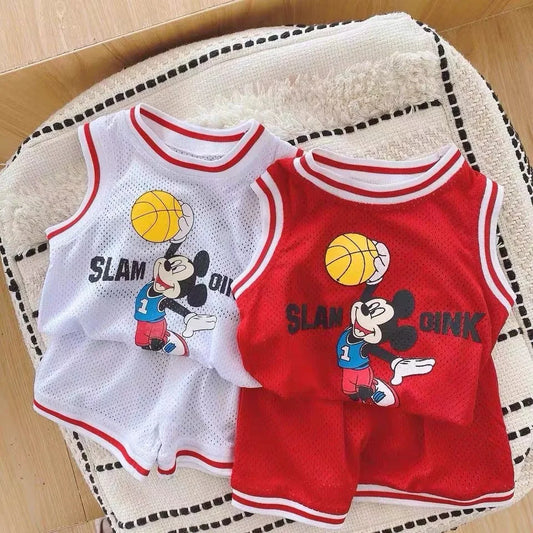 1 2 3 4 Years Old Child Casual Cartoon Tracksuits Thin Crewneck Vest+Shorts For Baby Boys Brand Fashion Basketball Clothes 2pcs