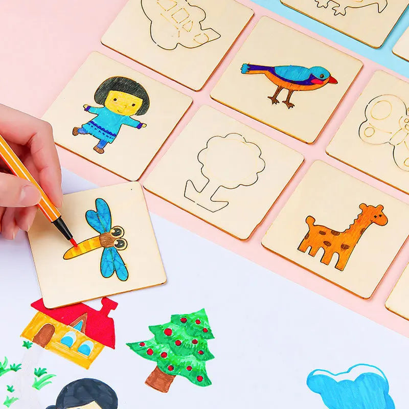 Kids Montessori Drawing Toys 20/32Pcs DIY Painting Stencils Template Wooden Craft Puzzle Toys Education Toys for Children