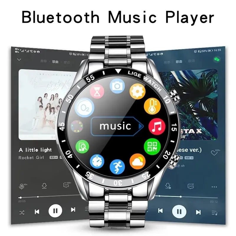 LIGE 2024 Smart Watch Men Full Circle Touch Screen Bluetooth Call Men Smartwatch Waterproof Sport Activity Fitness Watch