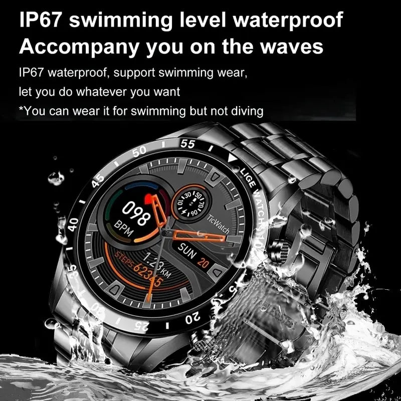 LIGE 2024 Smart Watch Men Full Circle Touch Screen Bluetooth Call Men Smartwatch Waterproof Sport Activity Fitness Watch