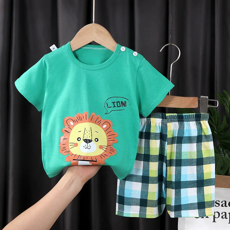 Summer Boys Girls Clothes Set T-shirt+pants