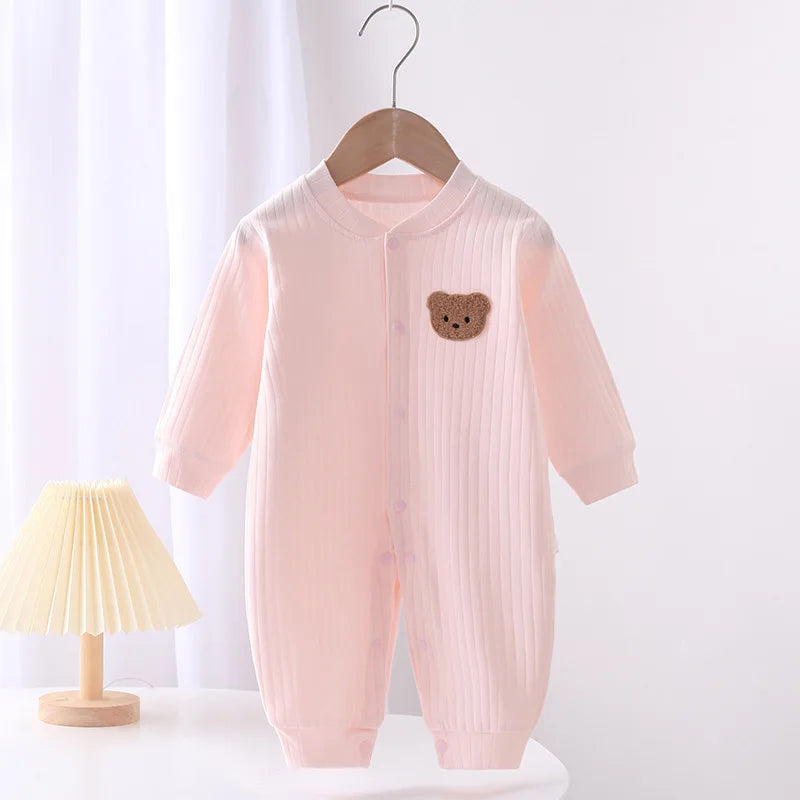 2024 Autumn Baby Romper Solid Color Bear Jumpsuit Cotton Spring Newborn One-Pieces Clothing for Boys Girls Infant Onesie 0-18Months