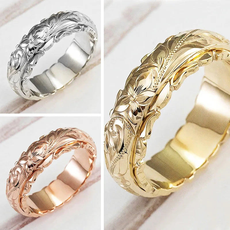 Yellow Gold Suspended Carved Rose Flower Ring for women , Women's rings Wedding Anniversary .