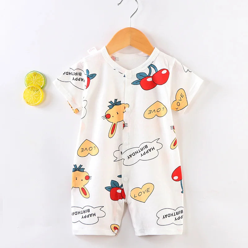 Newborn Baby Girl Cute Animal Short Sleeves Jumpsuit Thin Comfortable Cotton Bodysuit One Piece Boy Summer Outfits Clothing