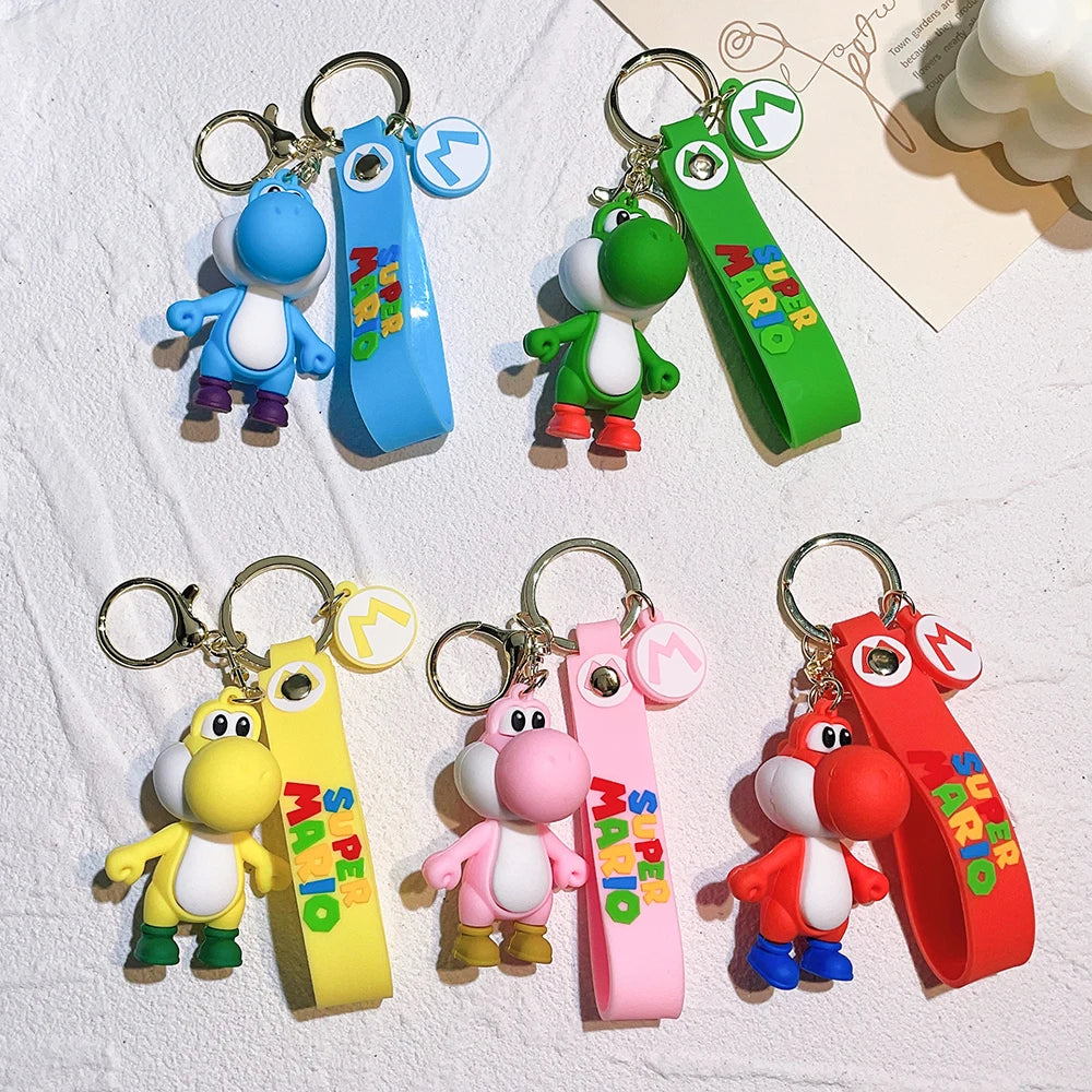 Super Mario Bros Kawaii Doll Keychain Yoshi Green Dinosaur Anime Figures Toys Cartoon Schoolbag Key Pendants Students Kids Gifts