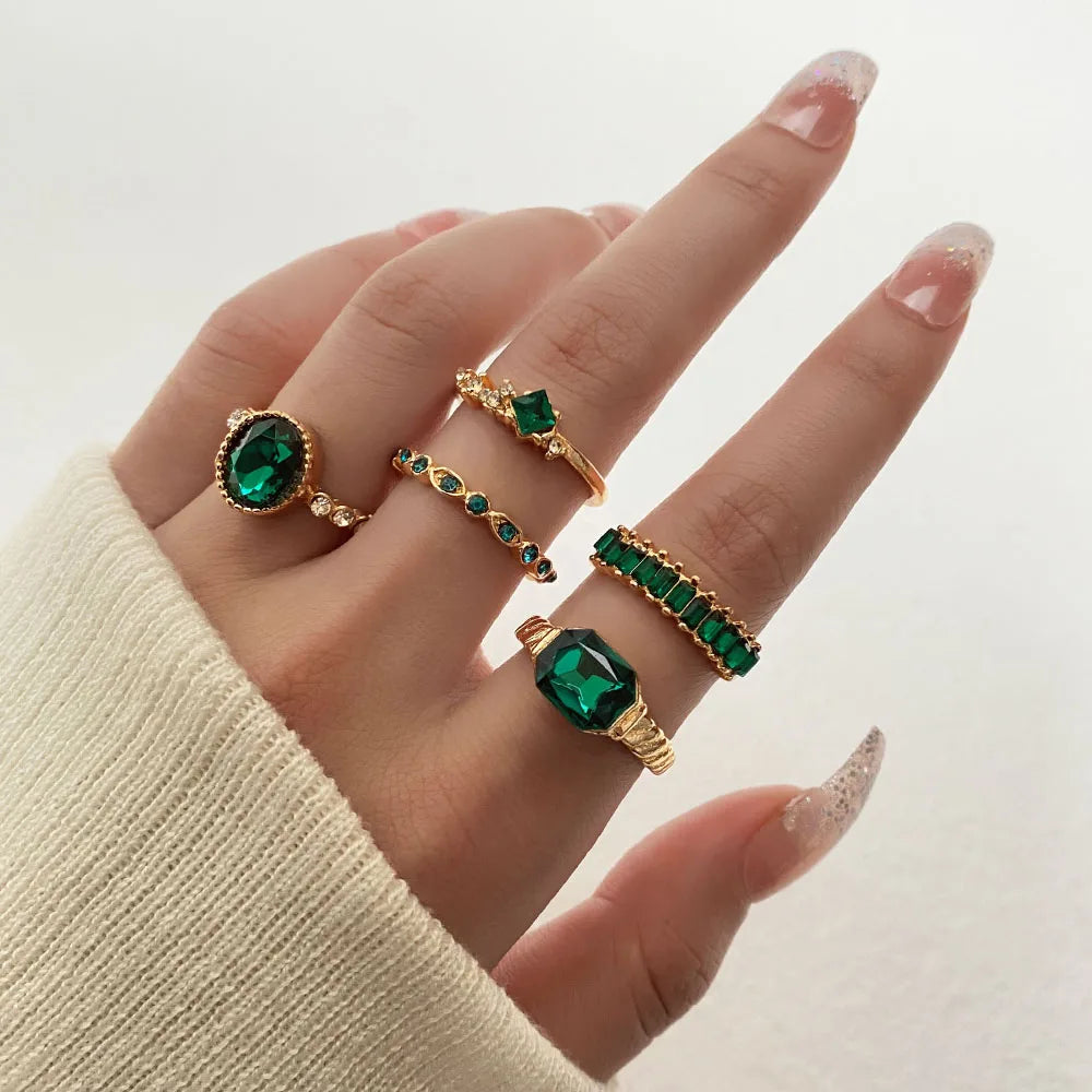 Women Girls Gold Color Metal Zircon Finger Rings Elegant Female Jewelry.