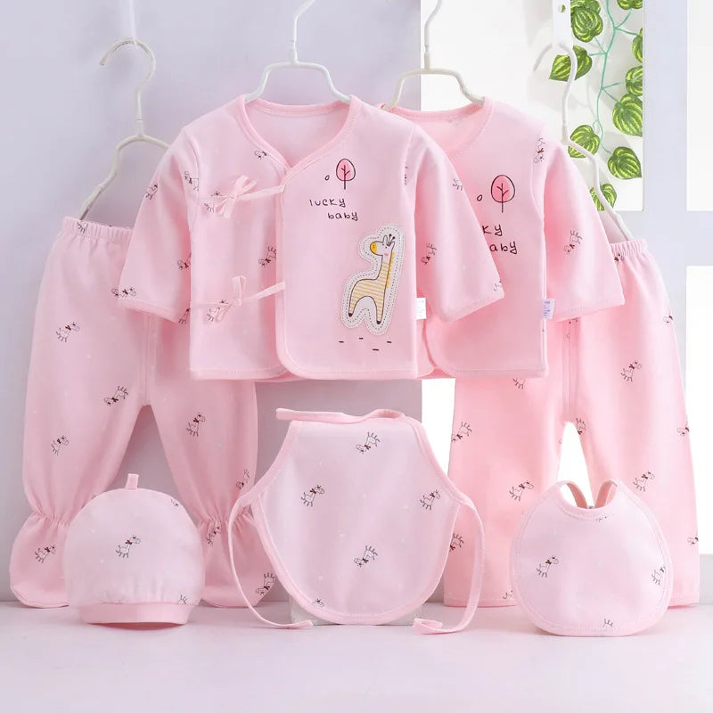 7Piece Spring Newborn Baby Stuff Toddler Clothes Cartoon Cute Cotton T-shirt+Pants+Hats Infant Boys Girls Clothing Set BC316